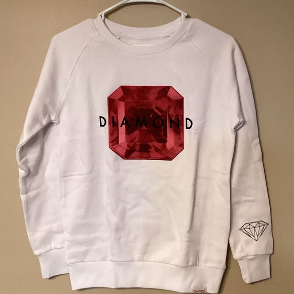 Diamond Supply Co. Tops - Diamond Supply Co. White Sweatshirt with Pink Gem Design NWT